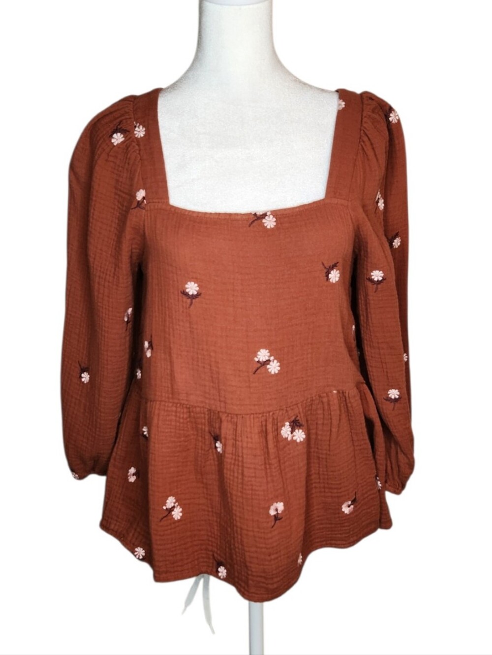 NEW Madewell Millbrook Aime Floral Embroidered Lightspun Top Brown Size XS